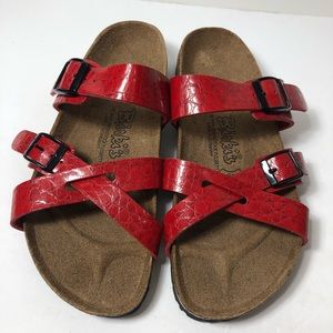 Birkenstock Birkis patent red footbed sandals. Size 38. New without tags.